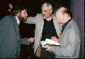 Слева Андрей Остапенко, по центру Александр Евстигнеев в театре на Таганке после вечера памяти Рубцова